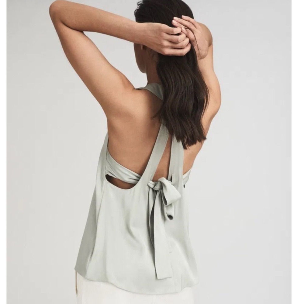 Reiss Sage Green Tie-Back Sleeveless Top